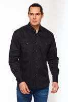 Men's Western Solid Twill Shirt-AC108L-BLACK-RED - Image 3