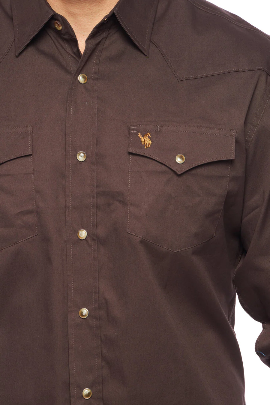 Men's Western Solid Twill Shirt-AC108L-BROWN - Image 3