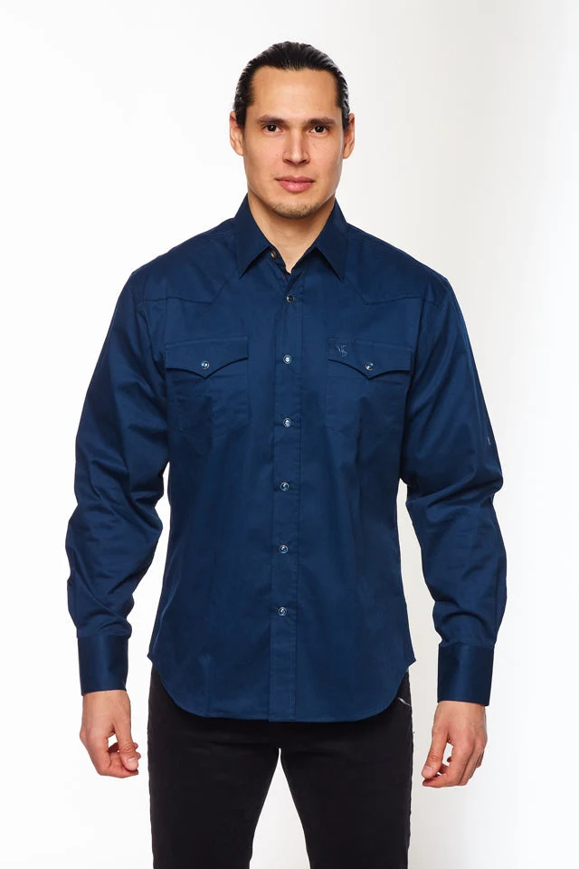 Men's Western Solid Twill Shirt-AC108L-NAVY - Image 5