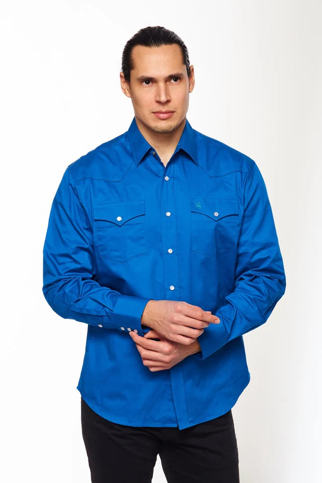Men's Western Solid Twill Shirt-AC108L-ROYAL - Image 4
