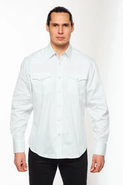Men's Western Solid Twill Shirt-AC108L-WHITE - Image 3