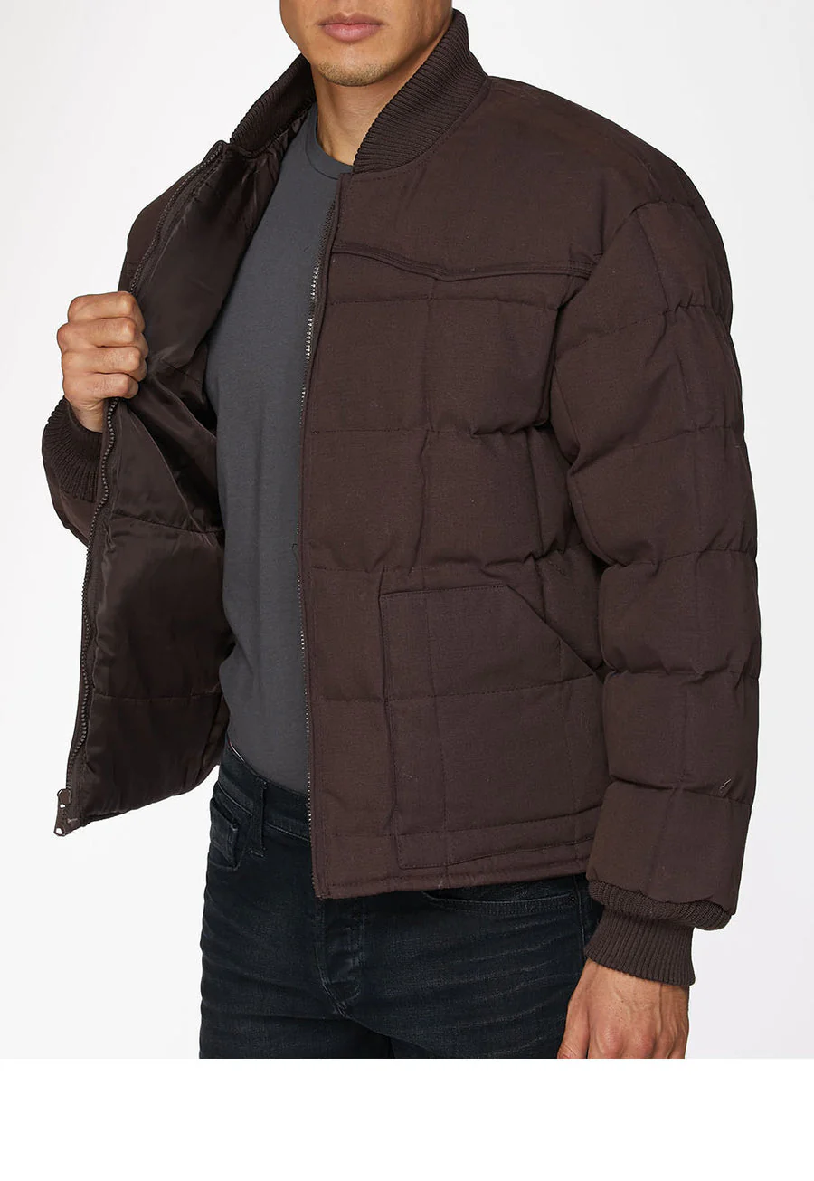 Men's Canvas Quilted Puffer Jacket -ACJ29-Brown - Image 3