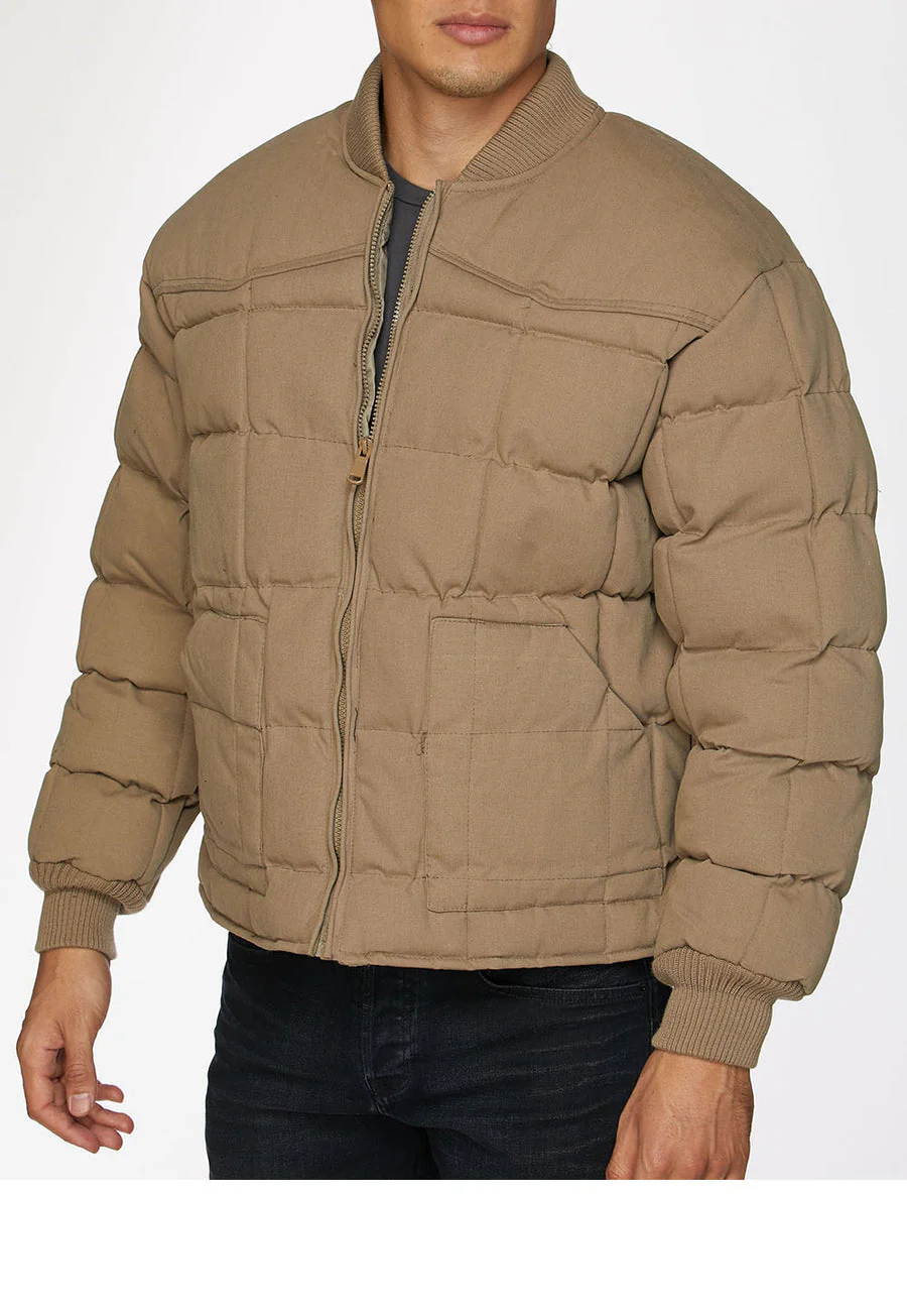 Men's Canvas Quilted Puffer Jacket-ACJ29-Khaki - Image 3