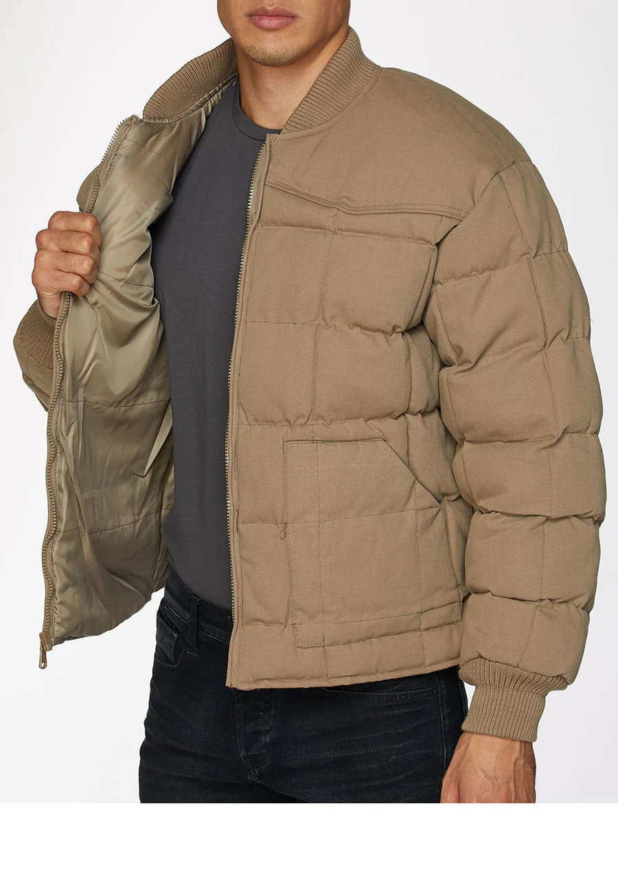 Men's Canvas Quilted Puffer Jacket-ACJ29-Khaki - Image 4