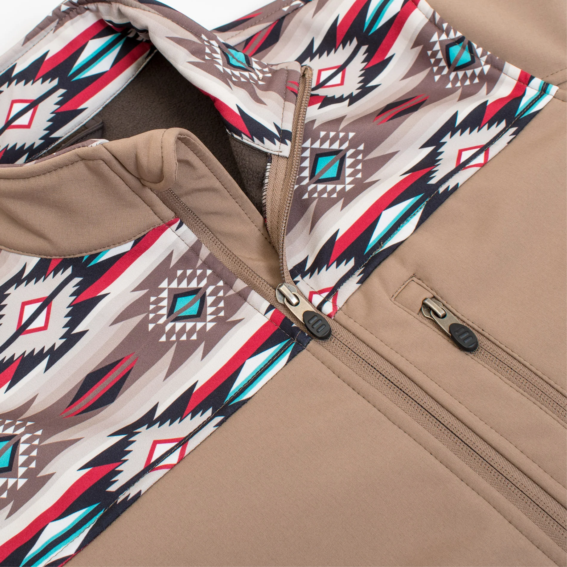 Women's Western Aztec Print Jacket -LJ650EMB-AZ-KHAKI-BROWN - Image 3