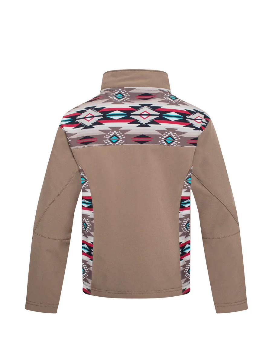 Boys Soft Shell Aztec Print Jacket -BNJ650-AZ-KHAKI/BROWN - Image 2