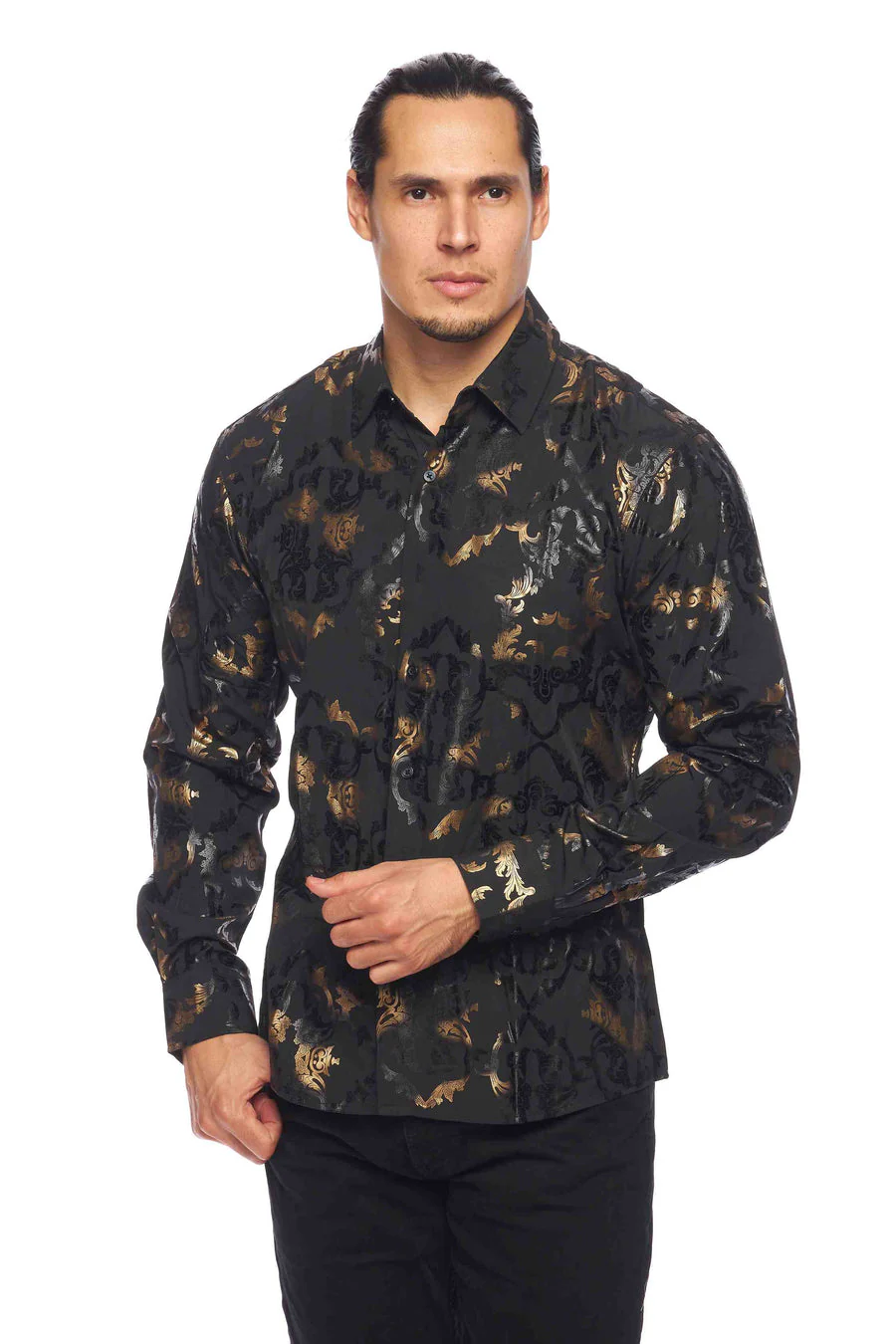 Mens Luxury Brand Printed Silk Like Shirts-HLS2002L-518 - Image 2