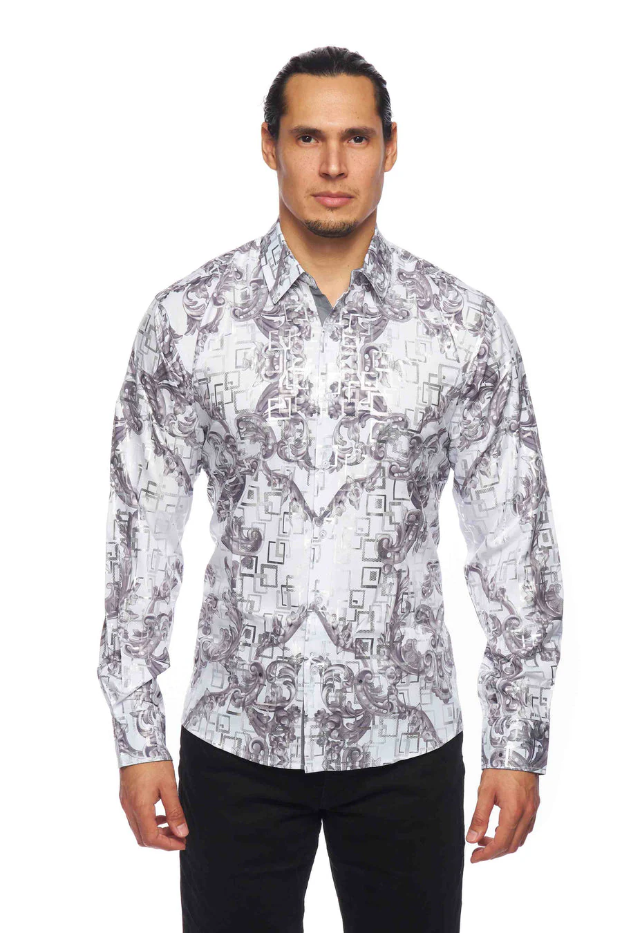 Mens Luxury Brand Printed Silk Like Shirts-HLS2002L-516 - Image 2