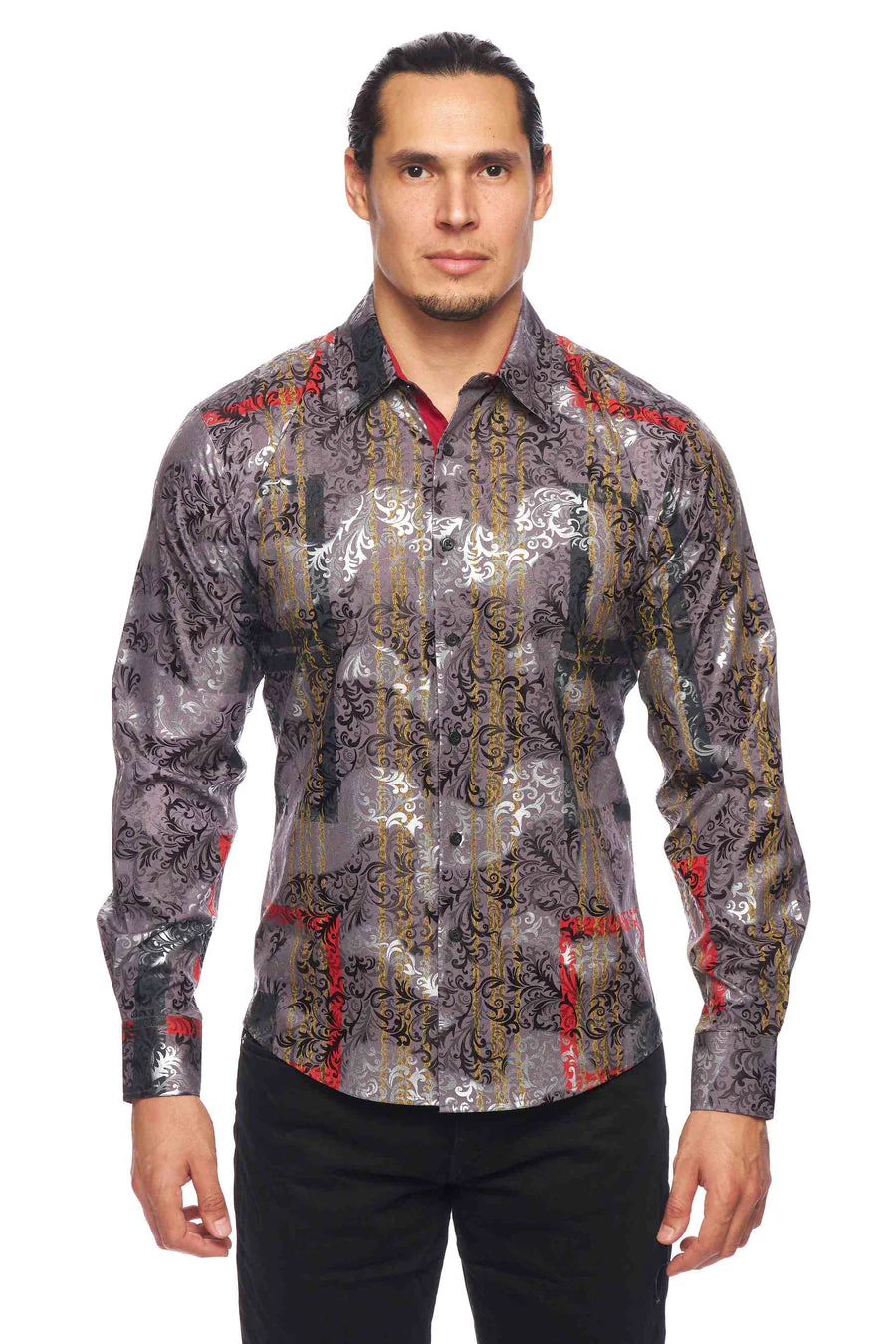 Mens Luxury Brand Printed Silk Like Shirts-HLS2002L-522 - Image 4
