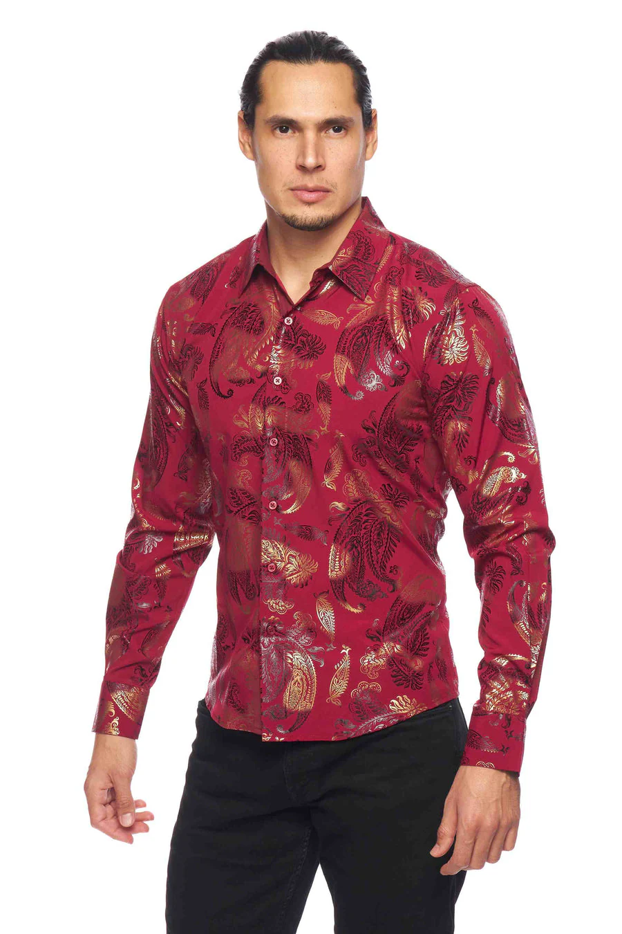 Mens Luxury Brand Printed Silk Like Shirts-HLS2002L-526 - Image 4