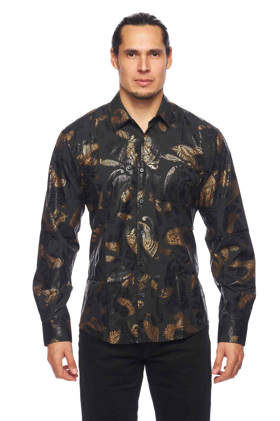 Mens Luxury Brand Printed Silk Like Shirts-HLS2002L-527 - Image 2