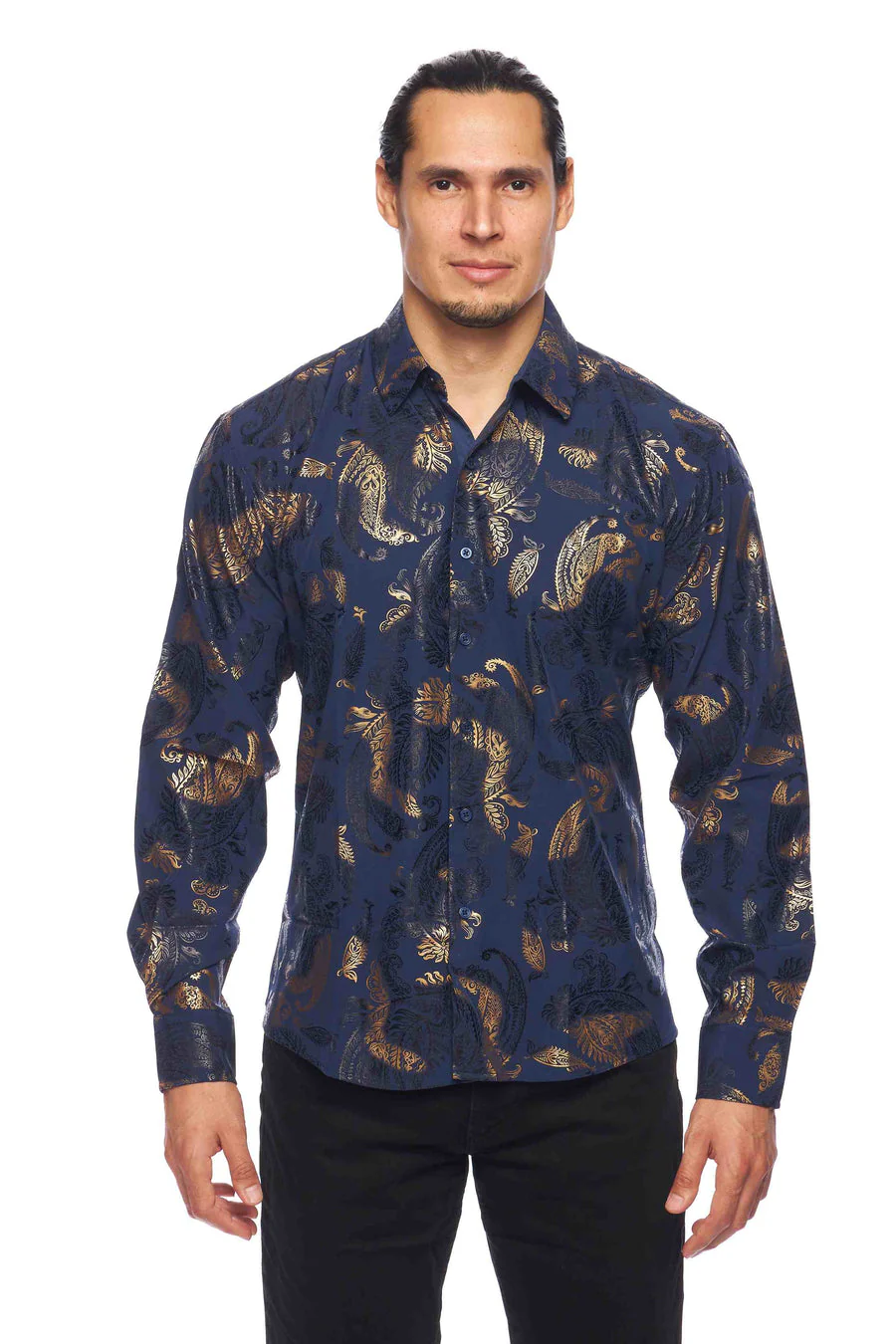 Mens Luxury Brand Printed Silk Like Shirts-HLS2002L-528 - Image 2