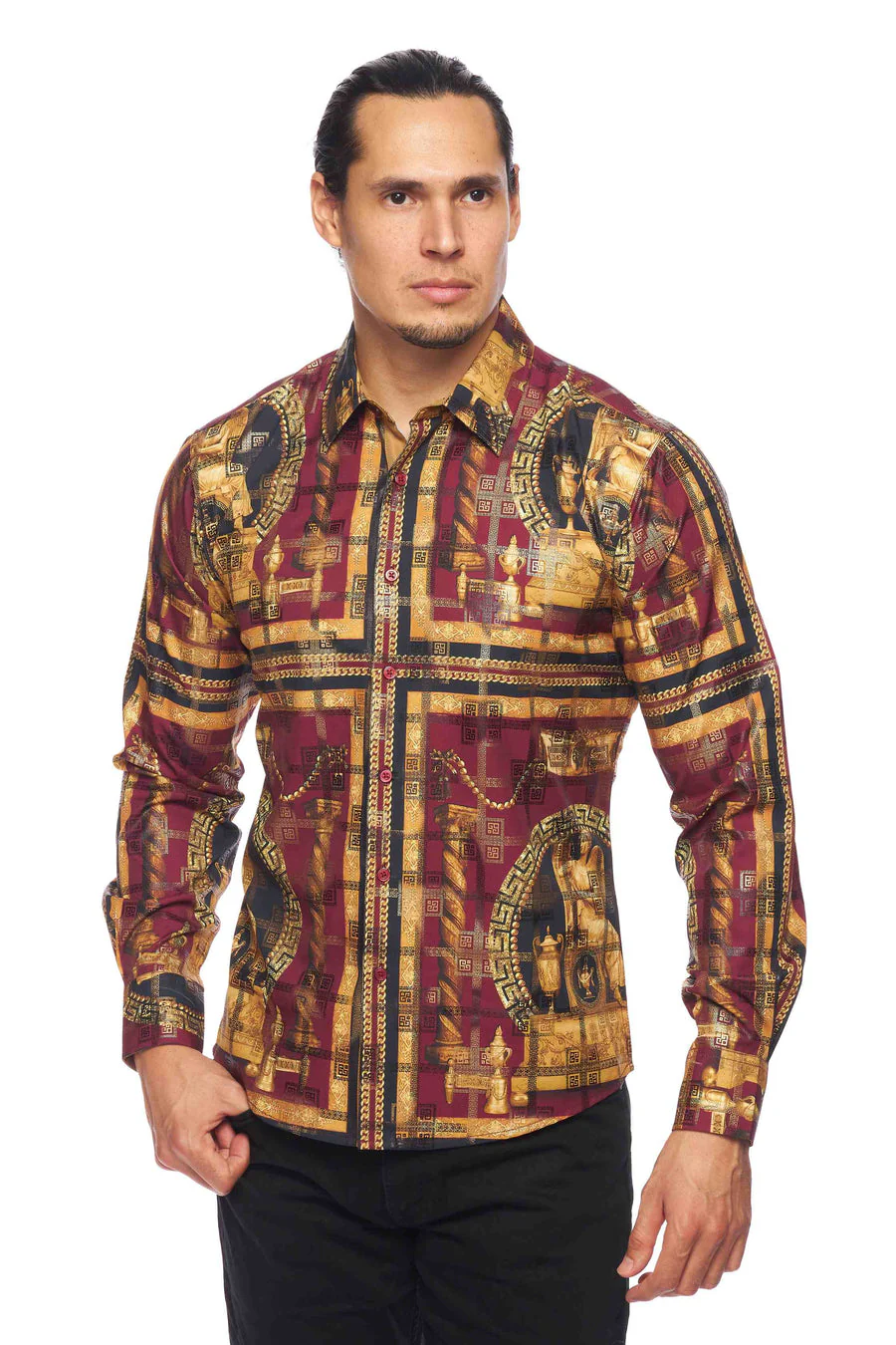 Mens Luxury Brand Printed Silk Like Shirts-HLS2002L-529 - Image 2