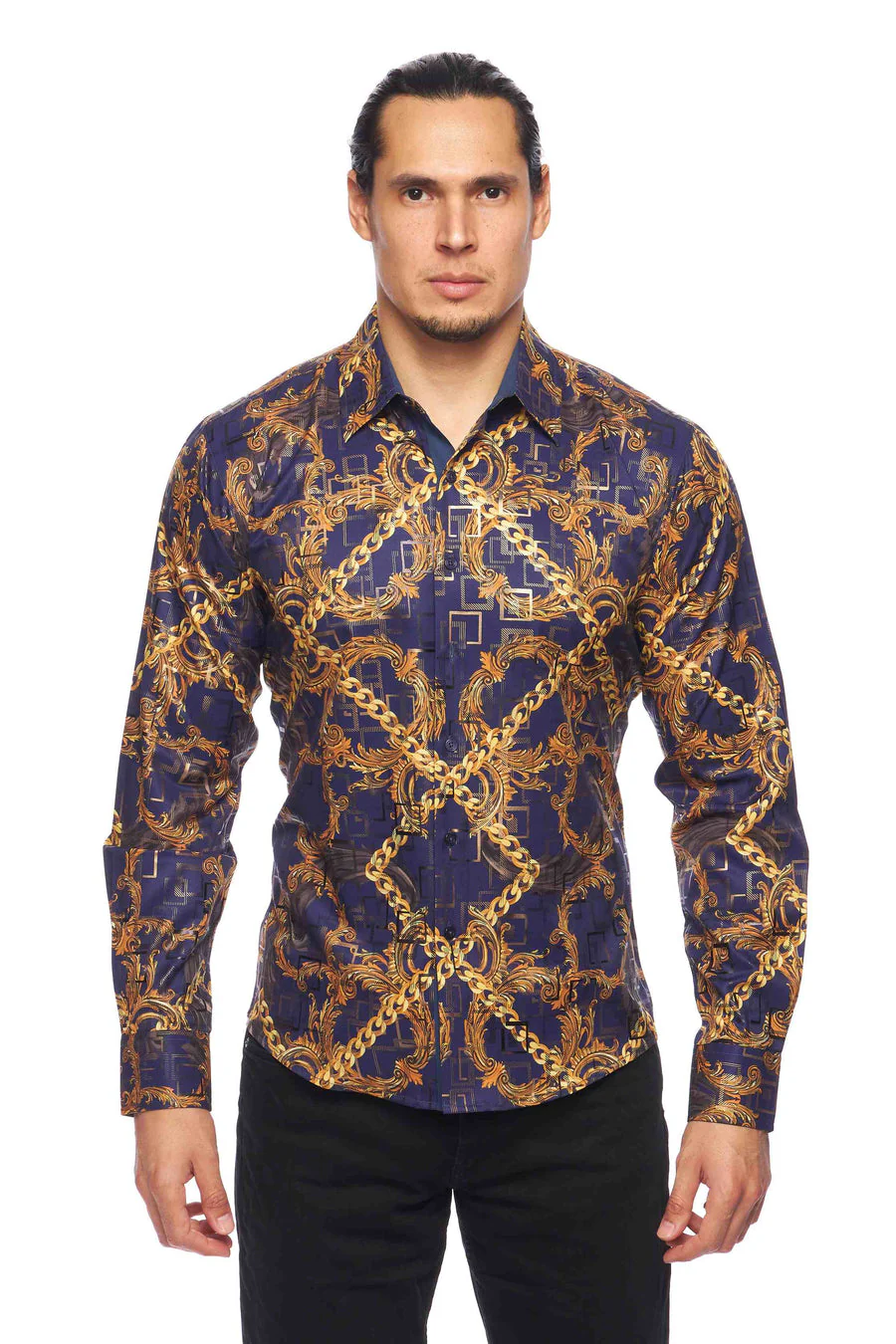 Mens Luxury Brand Printed Silk Like Shirts-HLS2002L-531 - Image 2