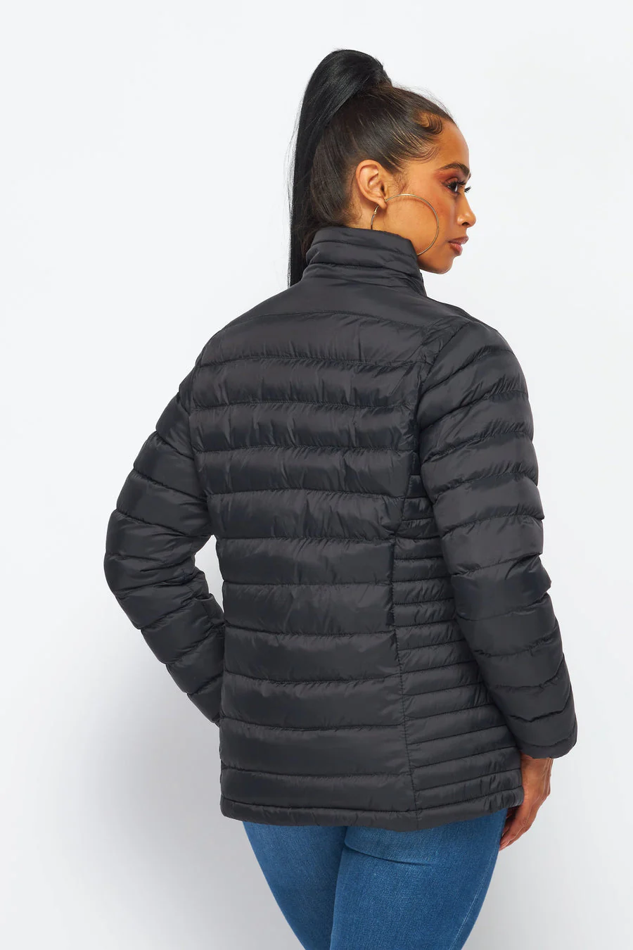 Women's Soft Coated Winter Puffer Jackets-LJ640 -BLACK - Image 3