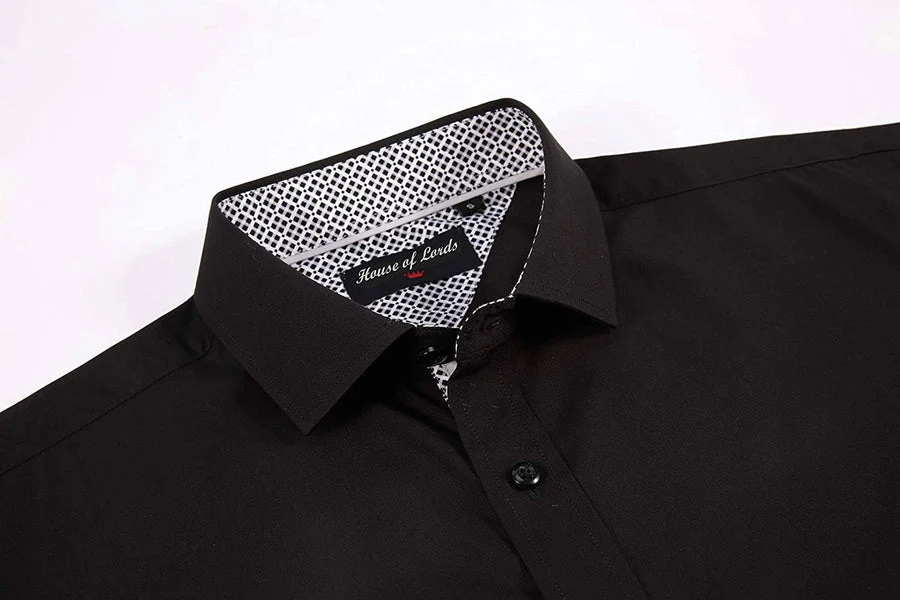Calvetti Mens Dress Shirts Wrinkle Free Regular Long Sleeve Shirts - BLACK - Image 2