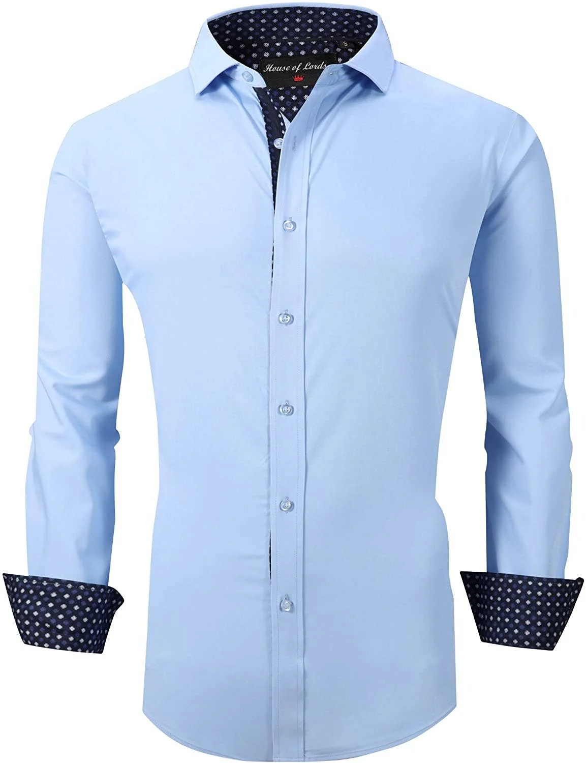 Calvetti Mens Dress Shirts Wrinkle Free Regular Long Sleeve Shirts - LIGHT BLUE