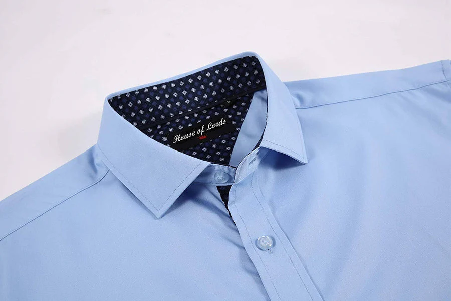 Calvetti Mens Dress Shirts Wrinkle Free Regular Long Sleeve Shirts - LIGHT BLUE - Image 4