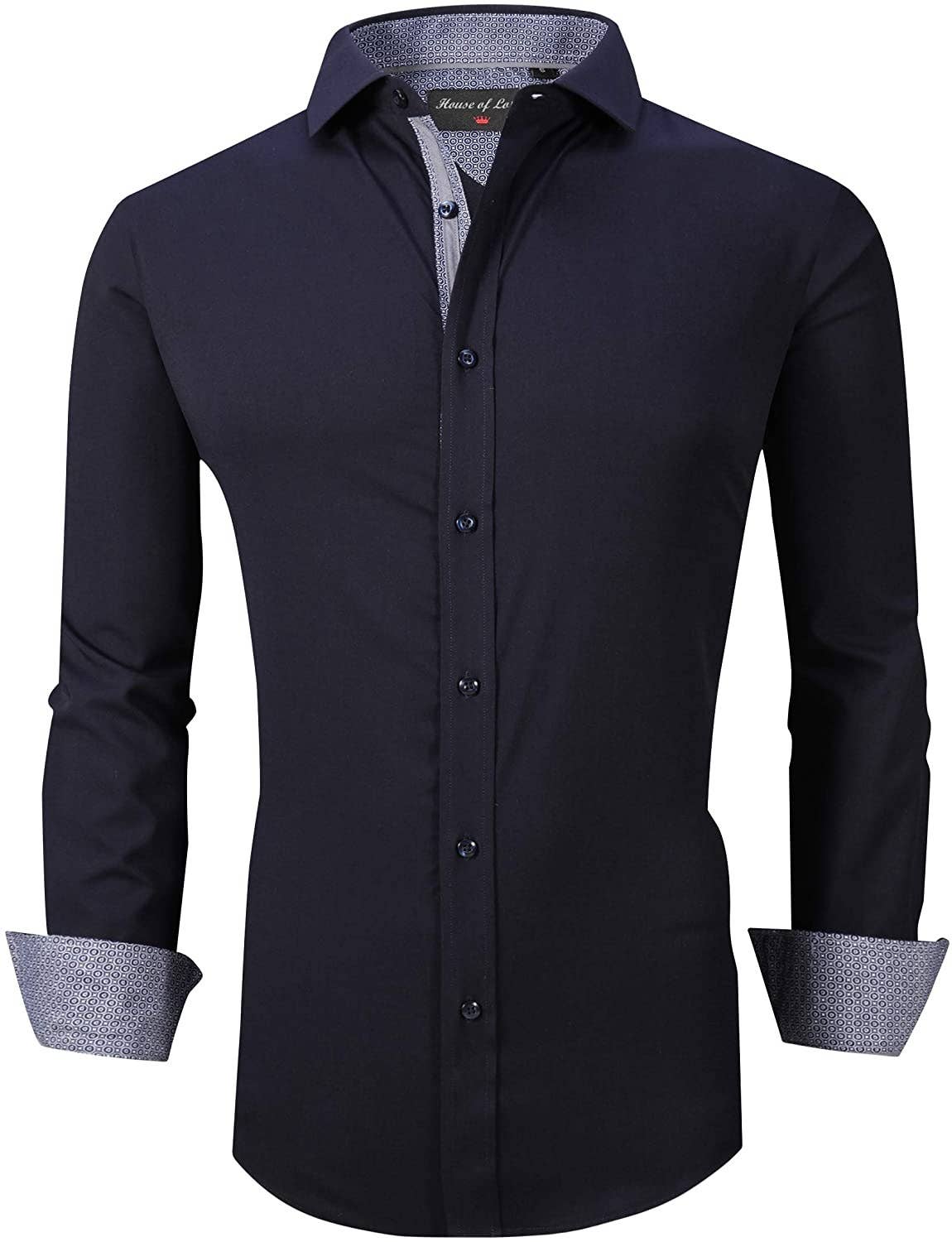 Calvetti Mens Dress Shirts Wrinkle Free Regular Long Sleeve Shirts - NAVY