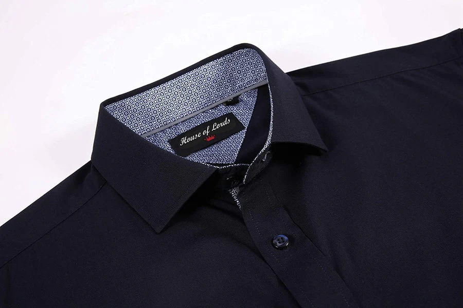 Calvetti Mens Dress Shirts Wrinkle Free Regular Long Sleeve Shirts - NAVY - Image 2