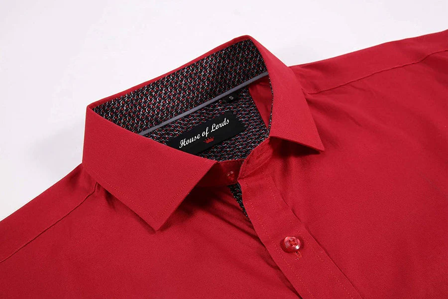 Calvetti Mens Dress Shirts Wrinkle Free Regular Long Sleeve Shirts - RED - Image 4