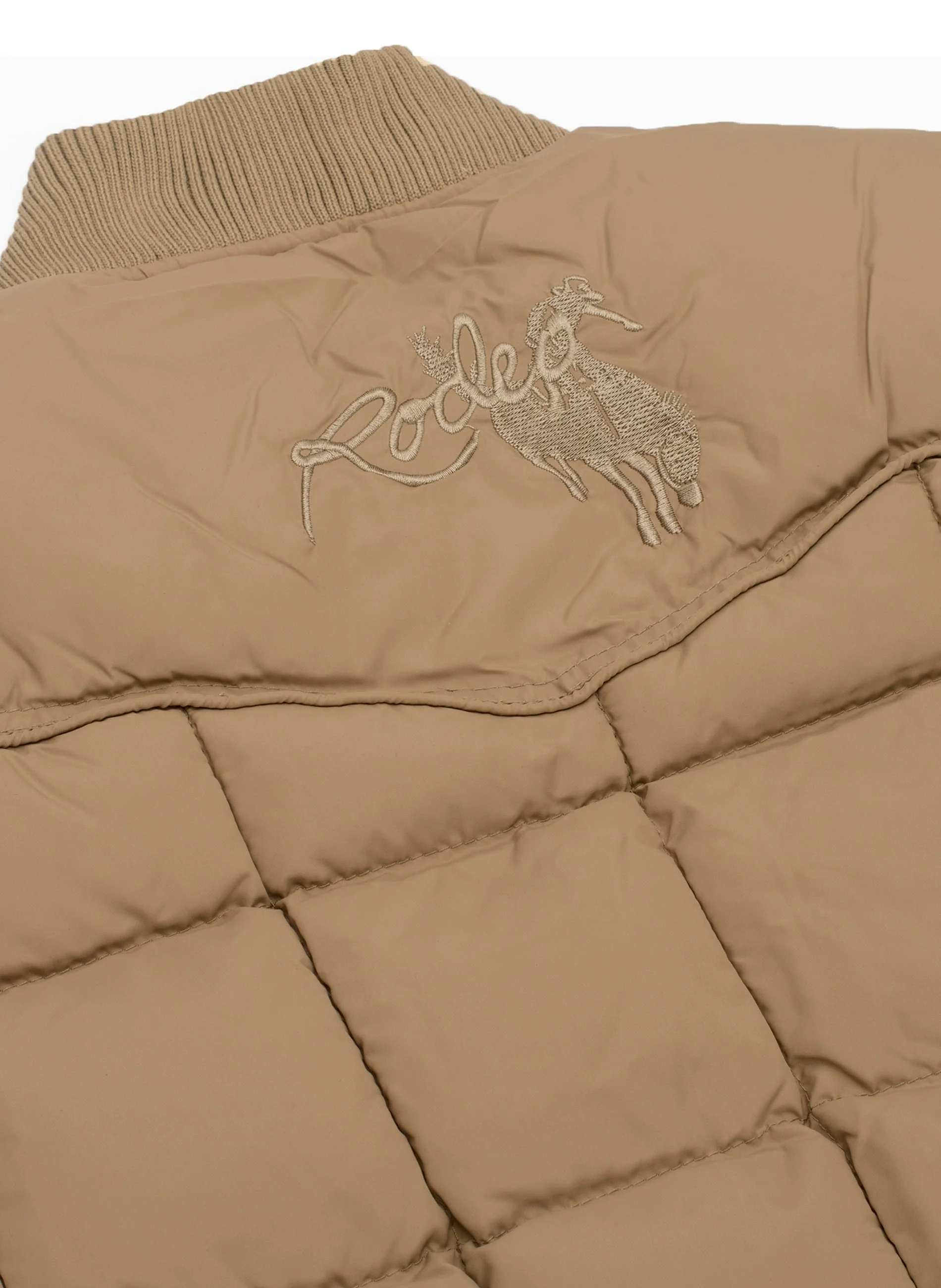 Men's Nylon Quilted Sleeveless Vest With Embroidery-NV629/EMB-Khaki - Image 3