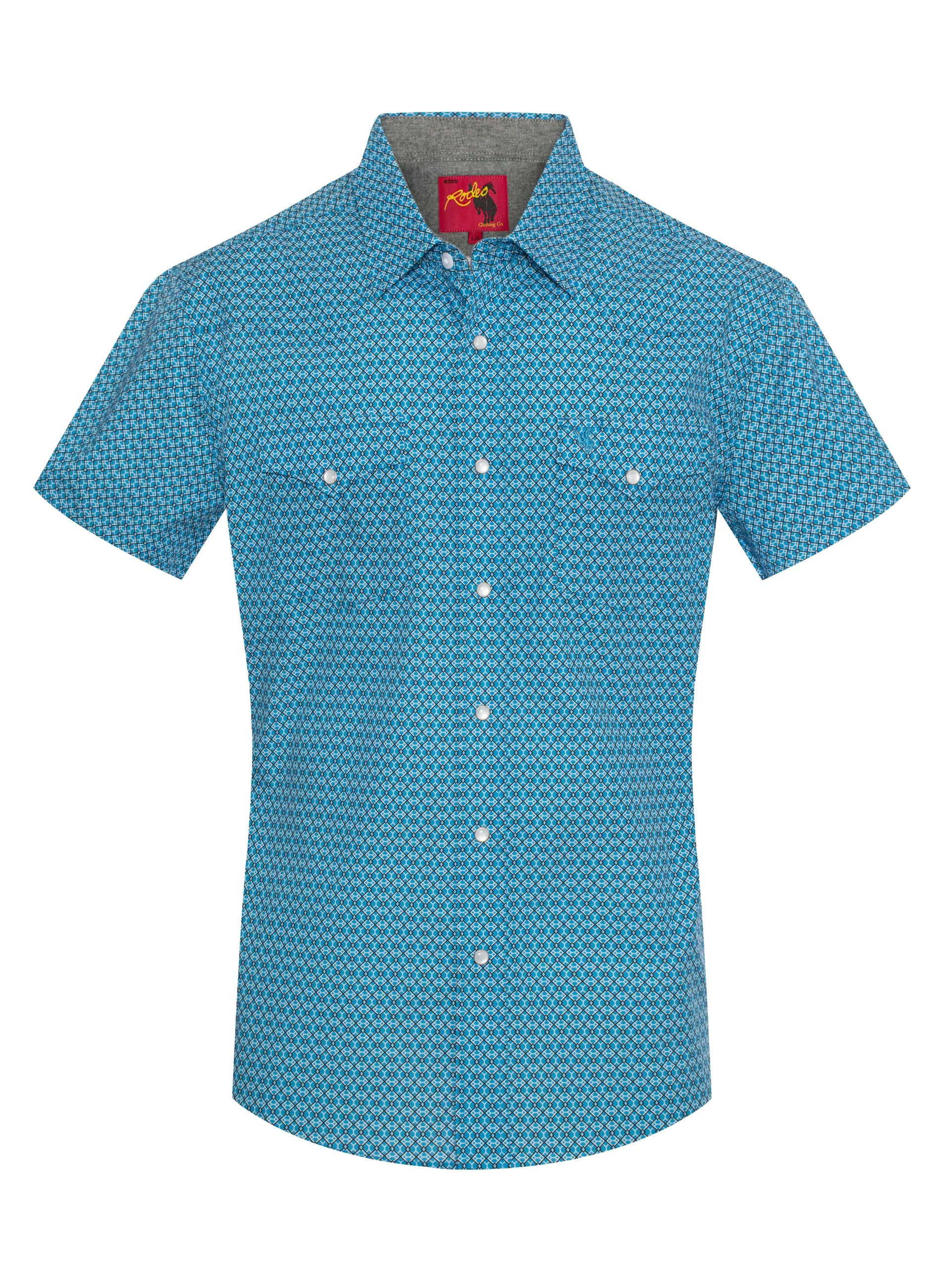 Men's Short Sleeve Pearl Snap Print Shirt-PS100S-1098