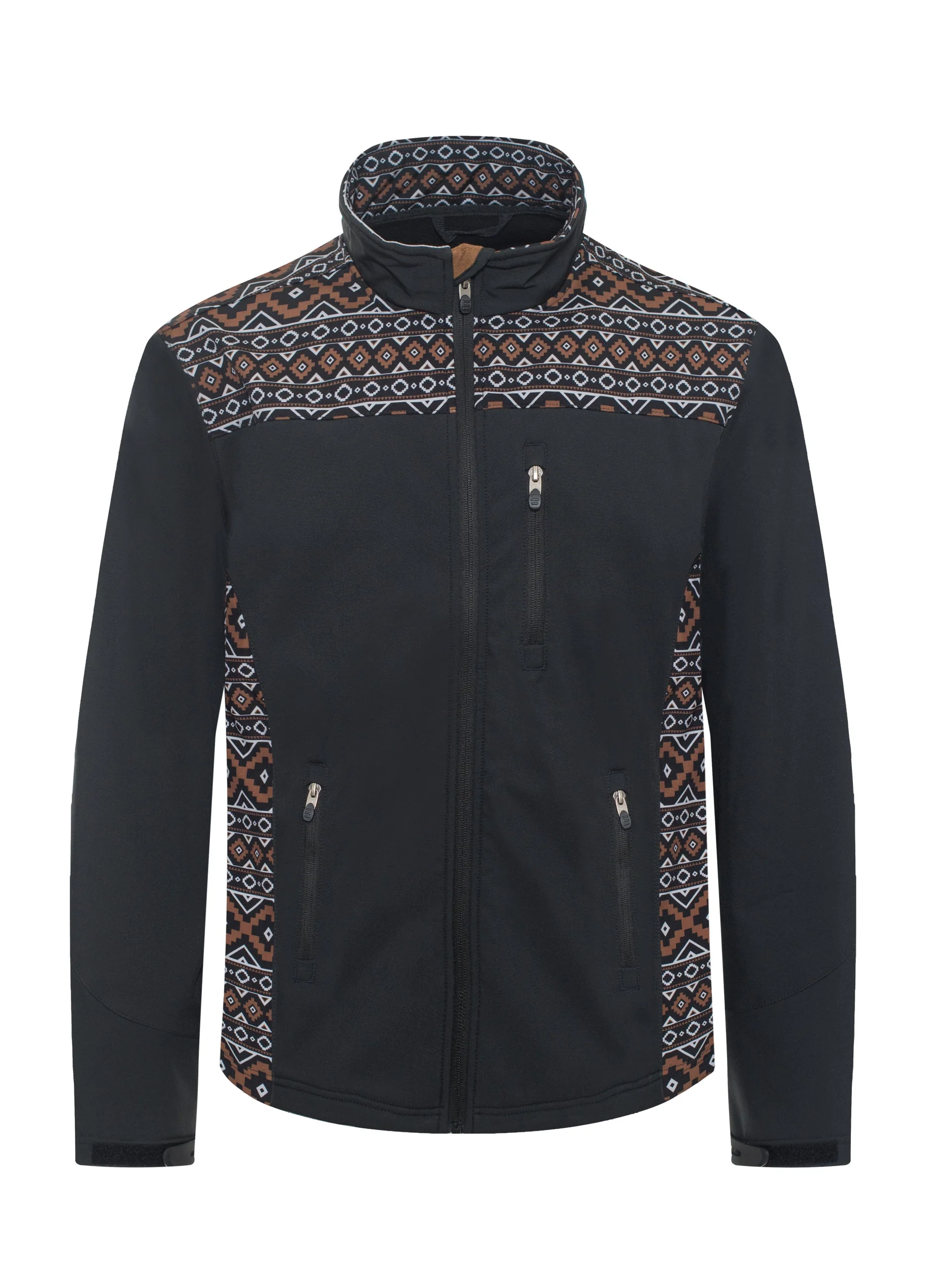 Men's Soft Shell Bonded Jacket With Western Aztec Print -NJ650EMB-AZ-BLK-BROWN