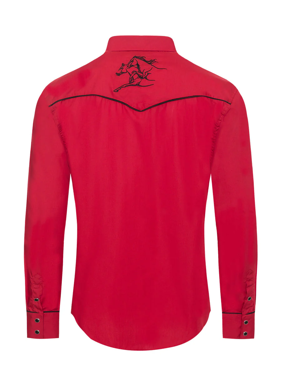 Men's Poly/Cotton L/S Horse Embroidery Western Shirts-PS560L-502 - Image 3