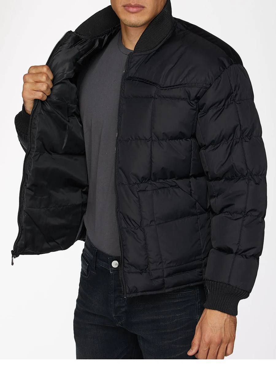 Men's Nylon Quilted Puffer Jacket-NJ629-Black - Image 3