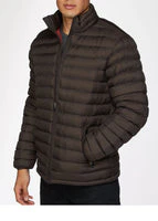 Men's Nylon Quilted Puffer Jacket -NJ640-Brown - Image 3