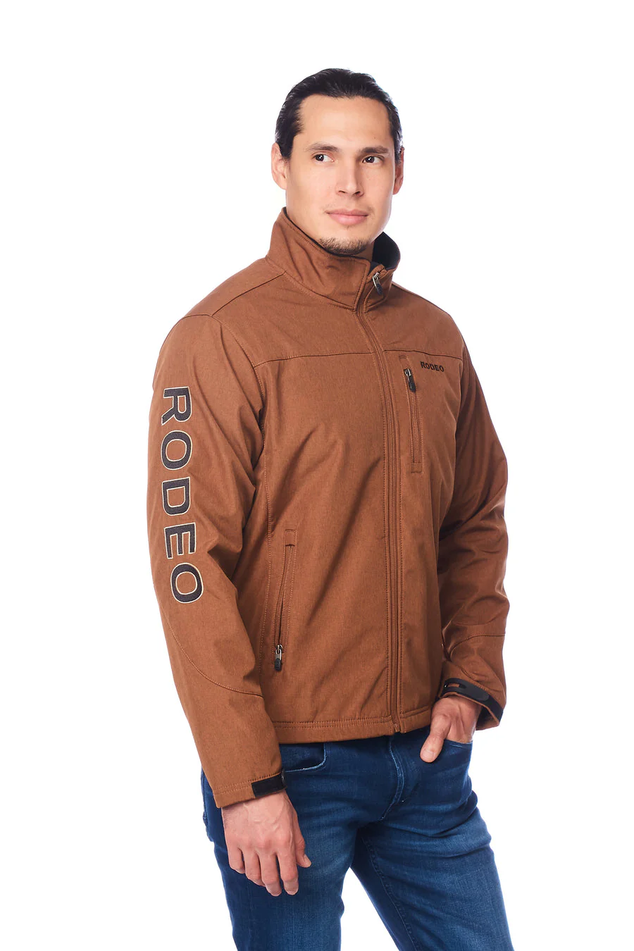 Men's Soft Shell Bonded Jacket-NJ650-EMB-COGNAC-BLACK - Image 3
