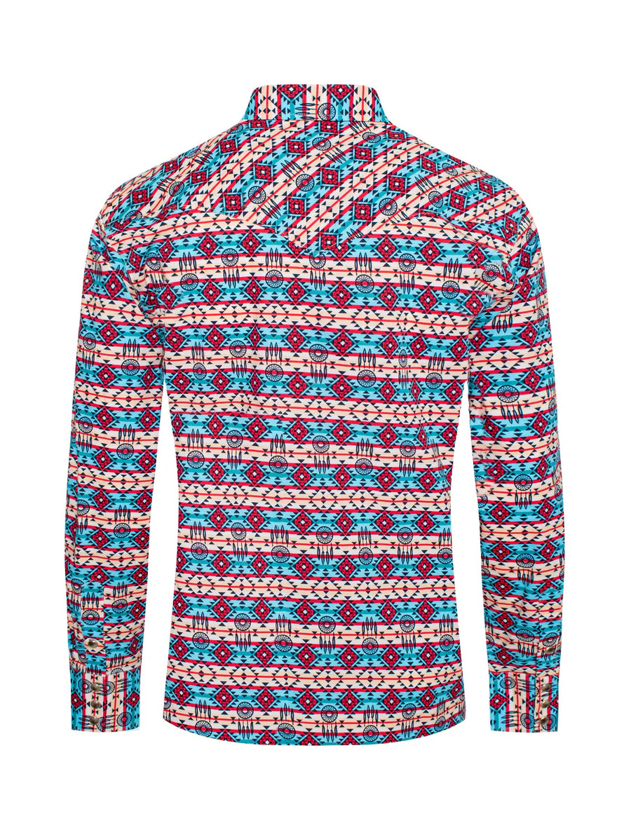 Men's Western Pearl Snap Aztec Print Shirt - PS100L-184 - Image 2