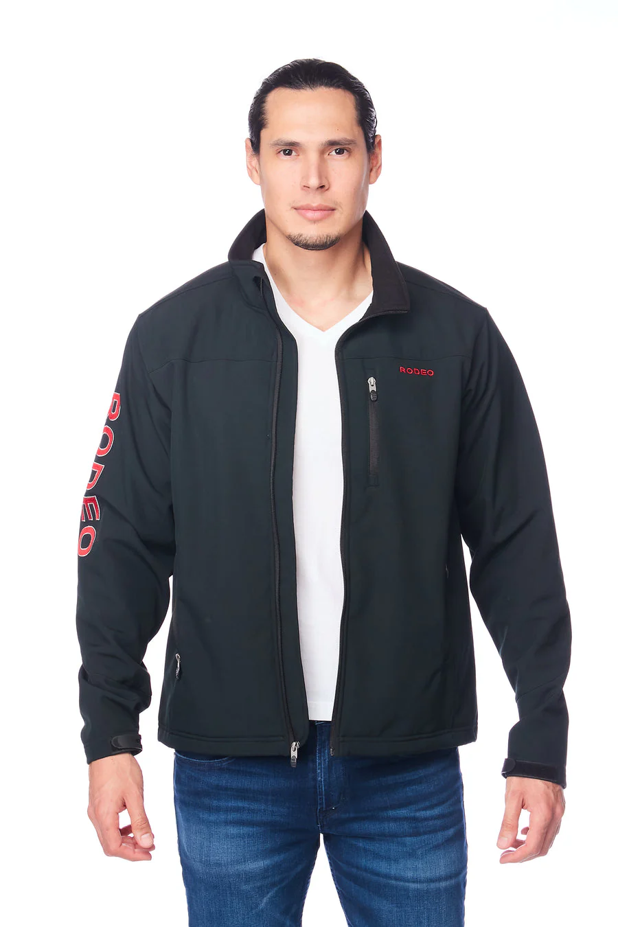 Men's Soft Shell Bonded Jacket With Embroidery-NJ650EMB-BLACK-RED - Image 3