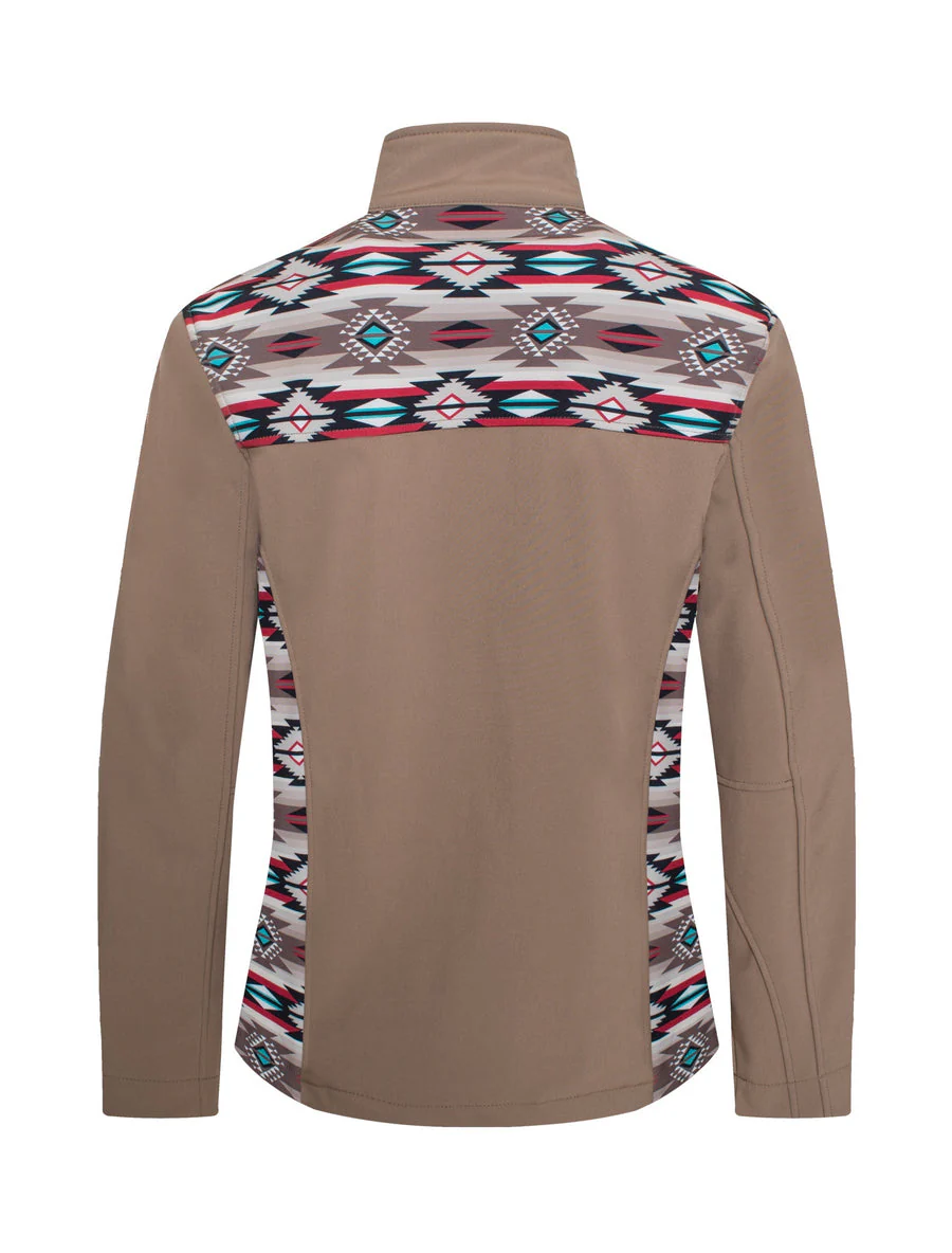 Men's Soft Shell Bonded Jacket With Western Aztec Print -NJ650EMB-AZ-KHAKI-BROWN - Image 2
