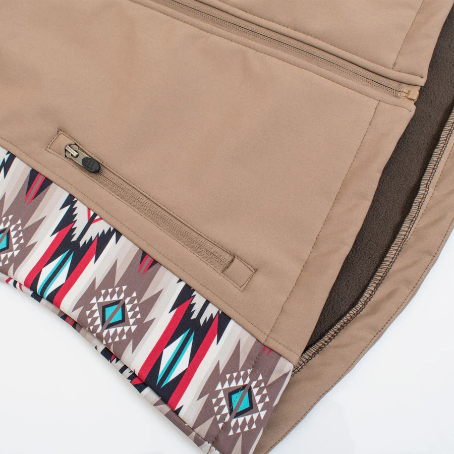 Men's Soft Shell Bonded Jacket With Western Aztec Print -NJ650EMB-AZ-KHAKI-BROWN - Image 4