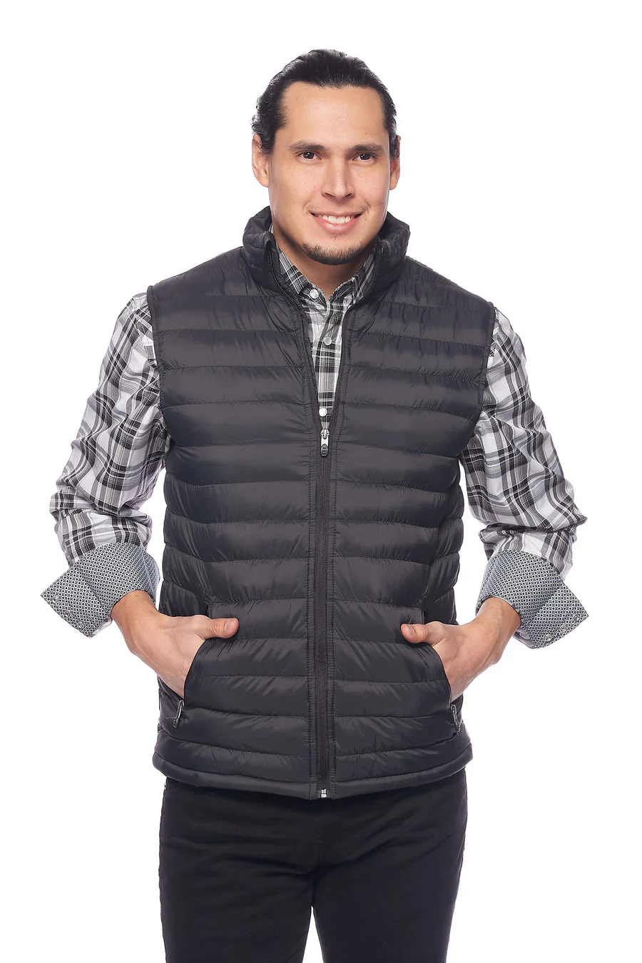 Men's Nylon Quilted Sleeveless Vest-NV640-Black/Grey - Image 3
