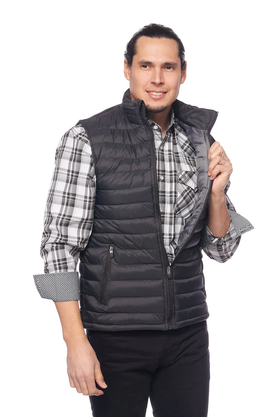 Men's Nylon Quilted Sleeveless Vest-NV640-Black/Grey - Image 4