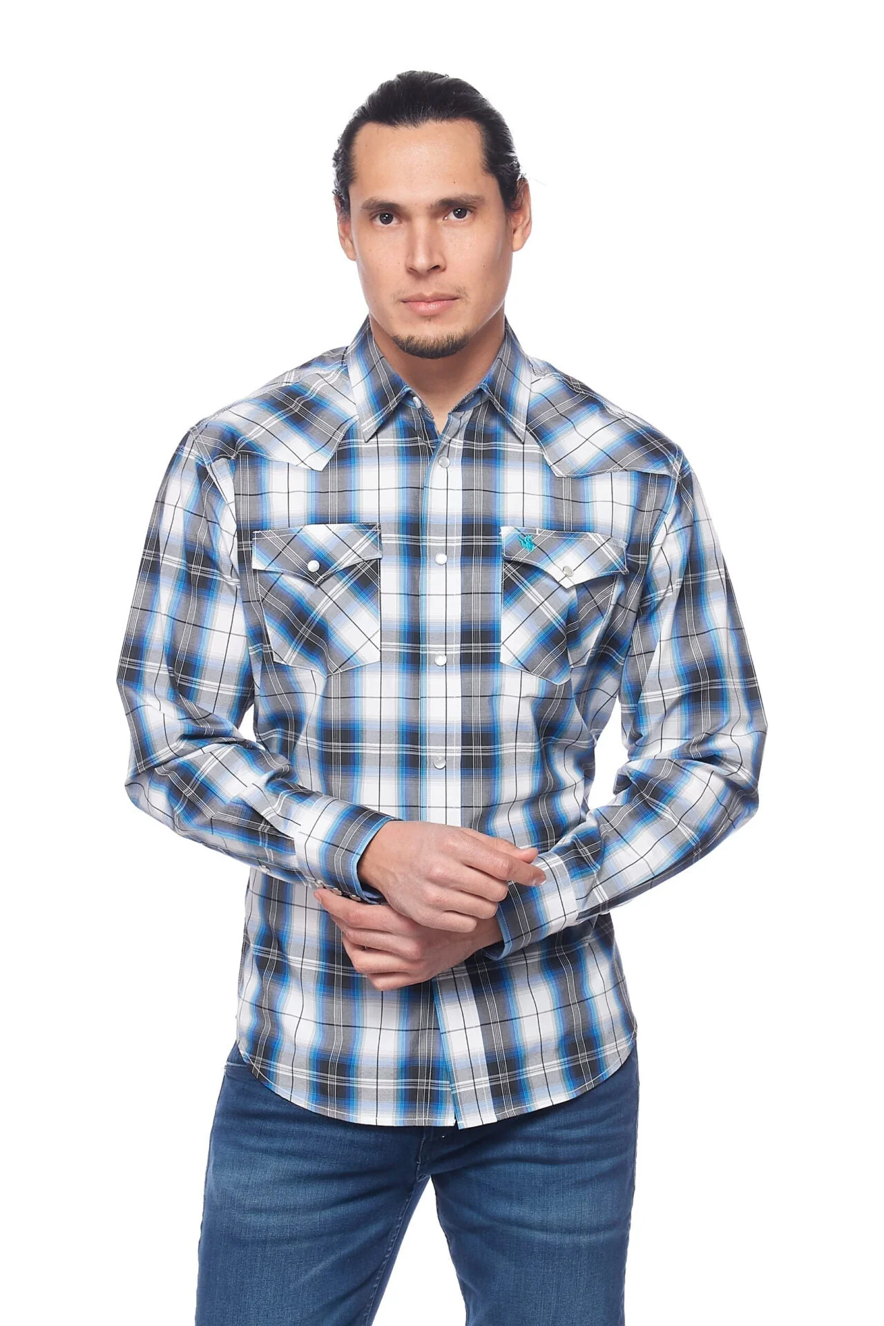 Men's Western Long Sleeve Pearl Snap Plaid Shirt -PS400-471