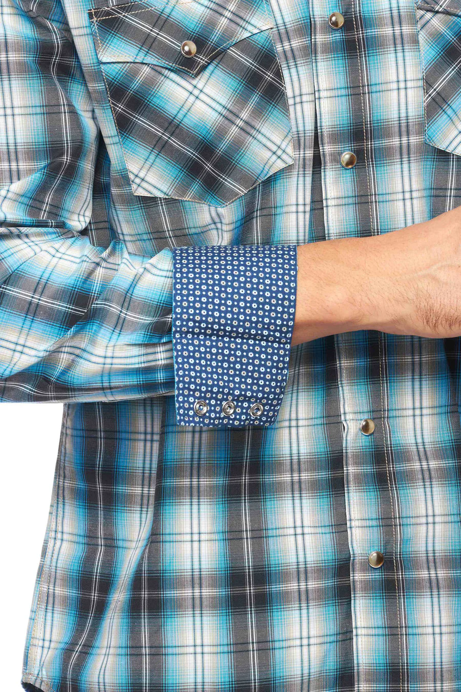 Men's Western Long Sleeve Pearl Snap Plaid Shirt -PS400-478 - Image 4
