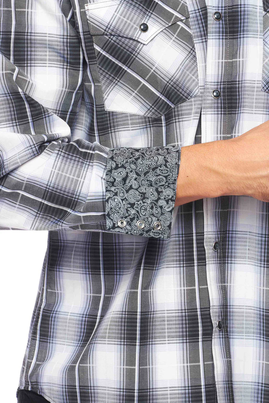 Men's Western Long Sleeve Pearl Snap Plaid Shirt -PS400-486 - Image 2
