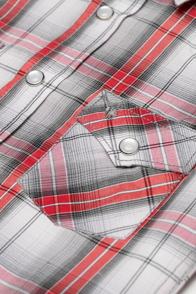 Boy's Western Pearl Snap Button Plaid Shirt -PS400K-451 - Image 3
