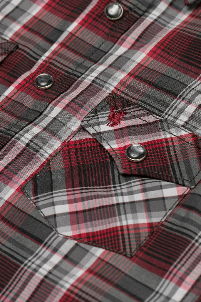 Boy's Western Pearl Snap Button Plaid Shirt -PS400K-477 - Image 3