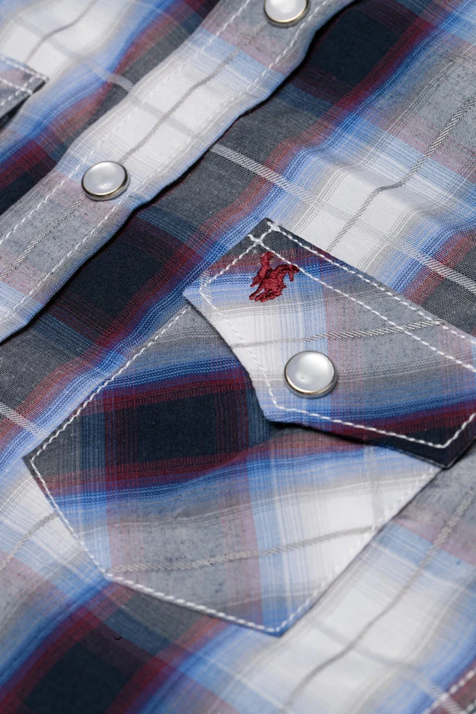 Boy's Western Pearl Snap Button Plaid Shirt -PS400K-470 - Image 3