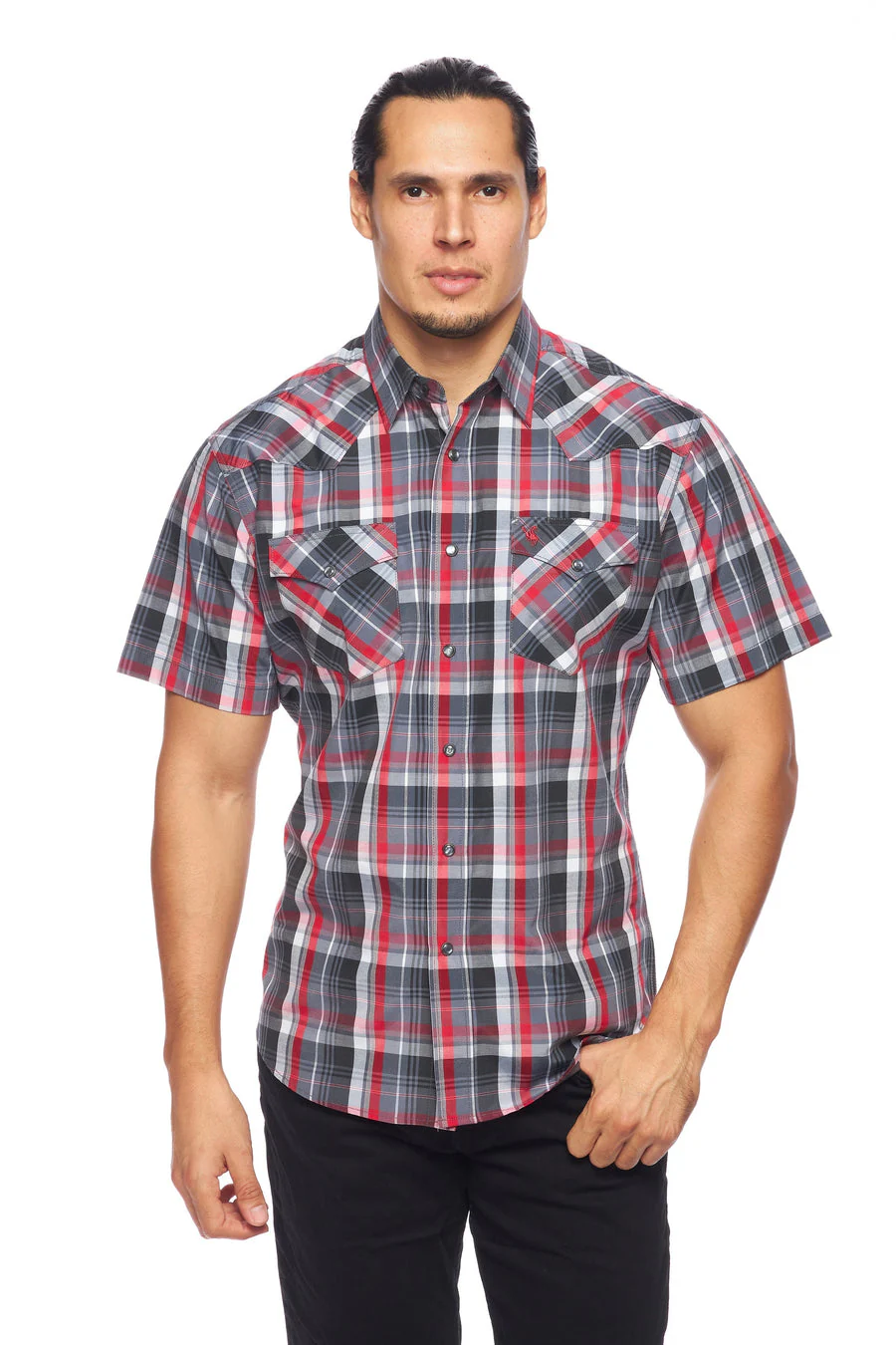 Men's Western Short Sleeve Pearl Snaps Plaid Shirt-PS400S-402 - Image 4