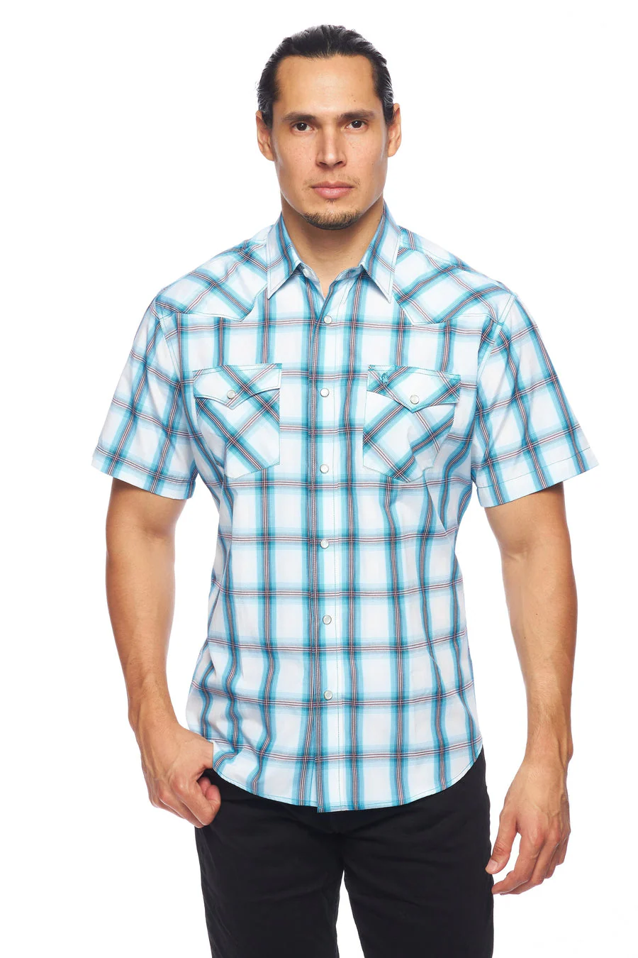 Men's Western Short Sleeve Pearl Snaps Plaid Shirt -PS400S-410 - Image 4