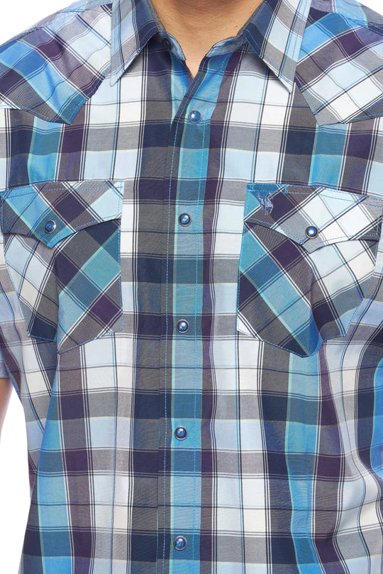 Men's Western Short Sleeve Pearl Snaps Plaid Shirt -PS400S-468 - Image 3