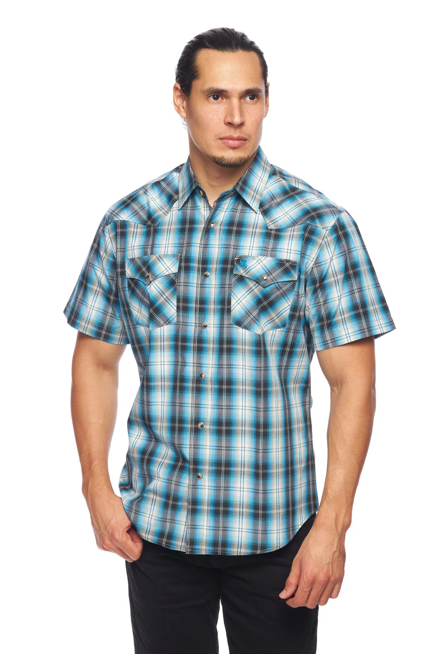 Men's Western Short Sleeve Pearl Snaps Plaid Shirt -PS400S-478 - Image 4