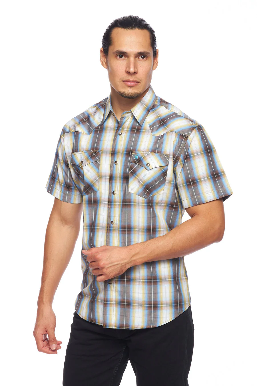 Men's Western Short Sleeve Pearl Snaps Plaid Shirt -PS400S-492 - Image 5