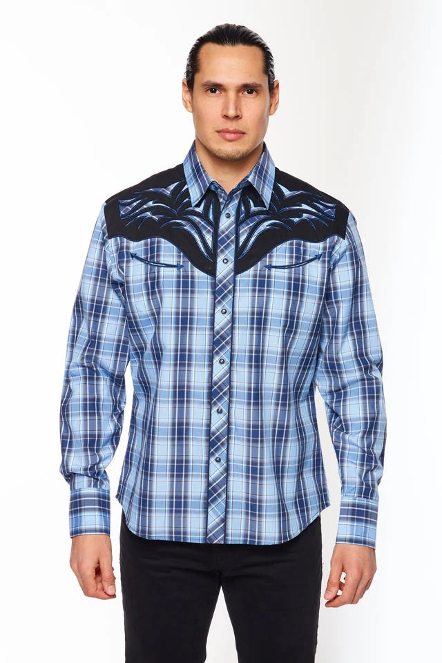 Men's Western Cowboy Embroidery Shirt-PS500L-555